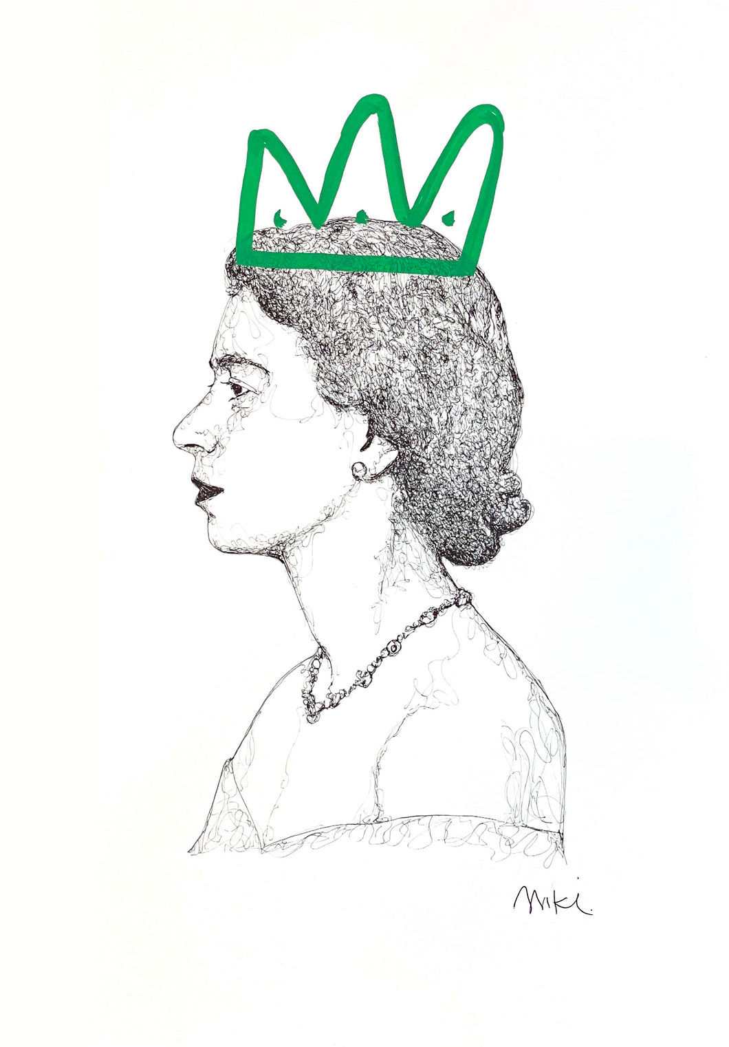 Niki Crafford - One Line Drawing - Her Majesty - Green Crown